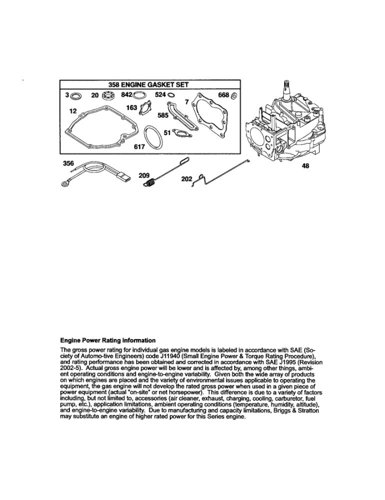 Short Block Diagram and Parts List for 122T02-3824-B3  Briggs and Stratton Engine